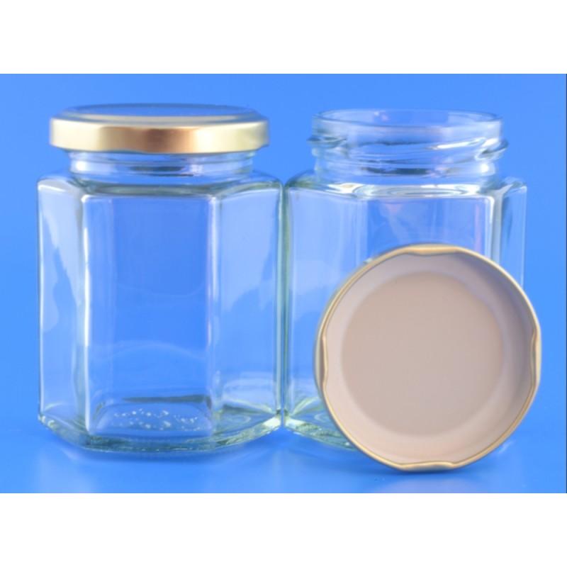 Hexagonal Jars 190ml with lids x 12 by The Preserving Pan
